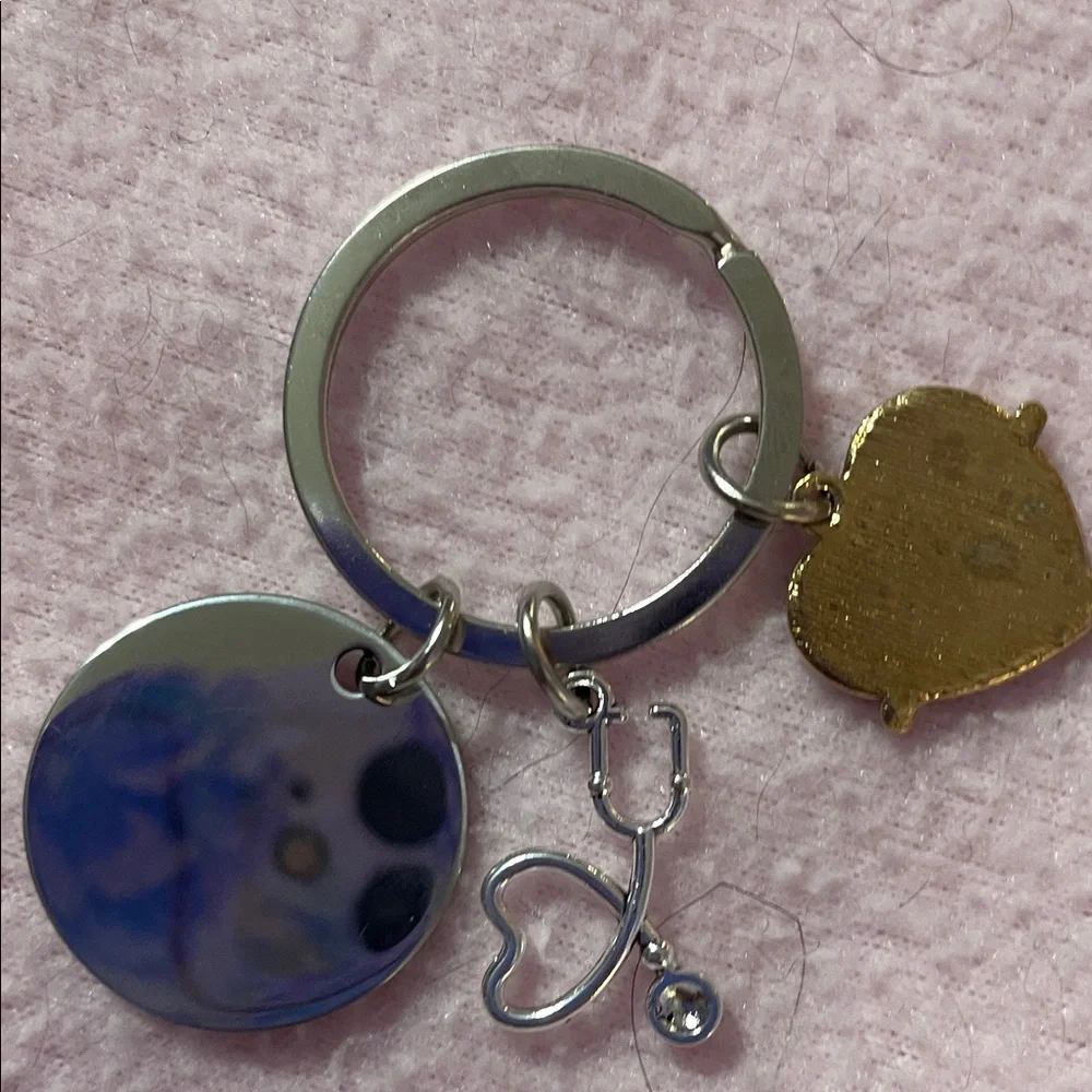 Keychain with Nurse Red Heart and Stethoscope Charms-silver tone